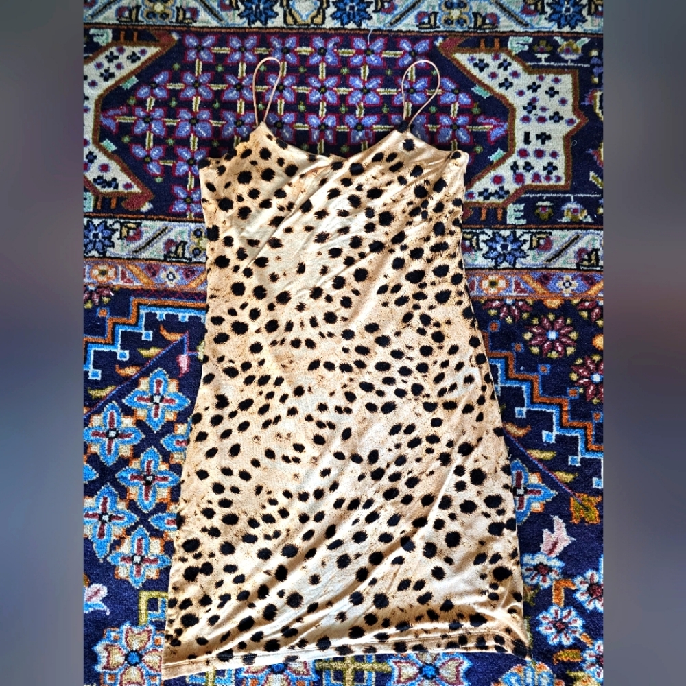 Spaghetti strap animal print mini dress